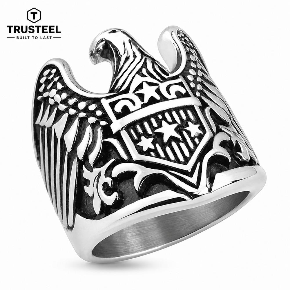 American Eagle Ring Stainless Steel Shield Biker Gothic Patriotic Men’s size 10